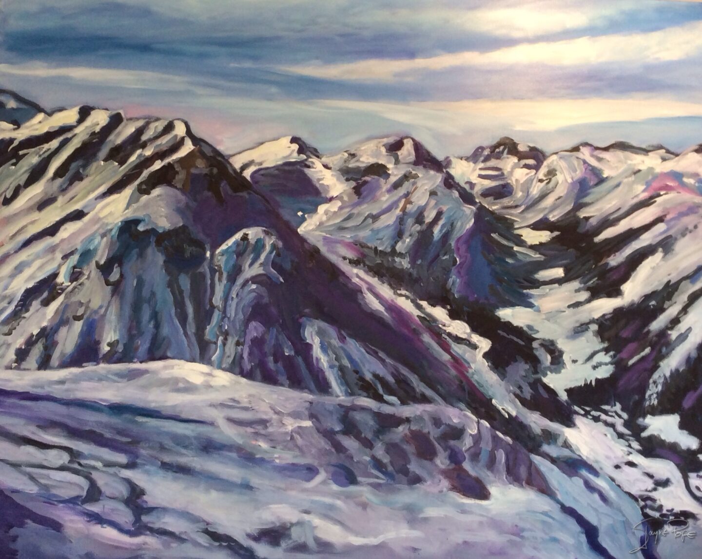 Mountains in Lech by British contemporary artist Jayne Pope