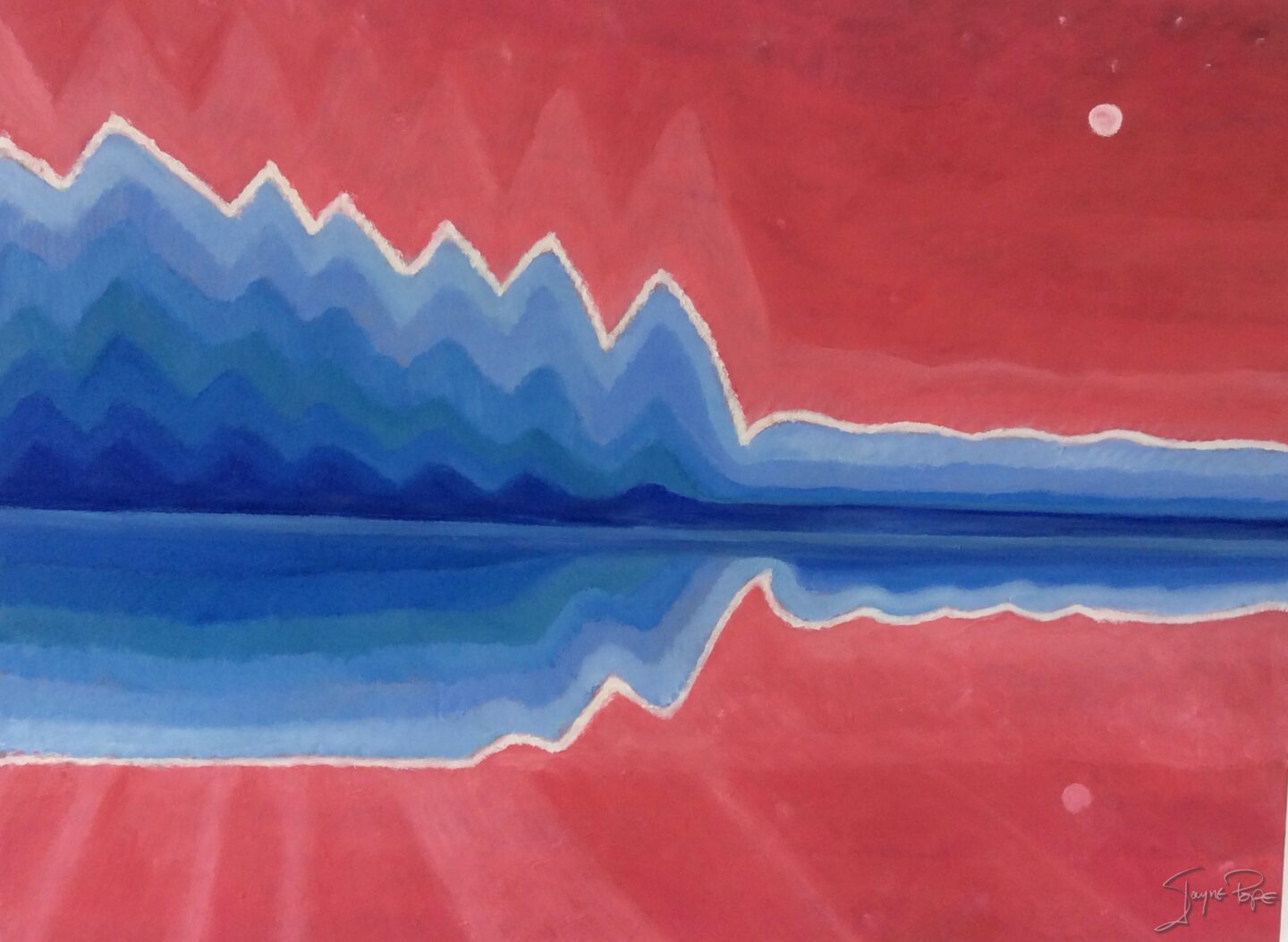 Pink sky with blue lake by contemporary British artist Jayne pope