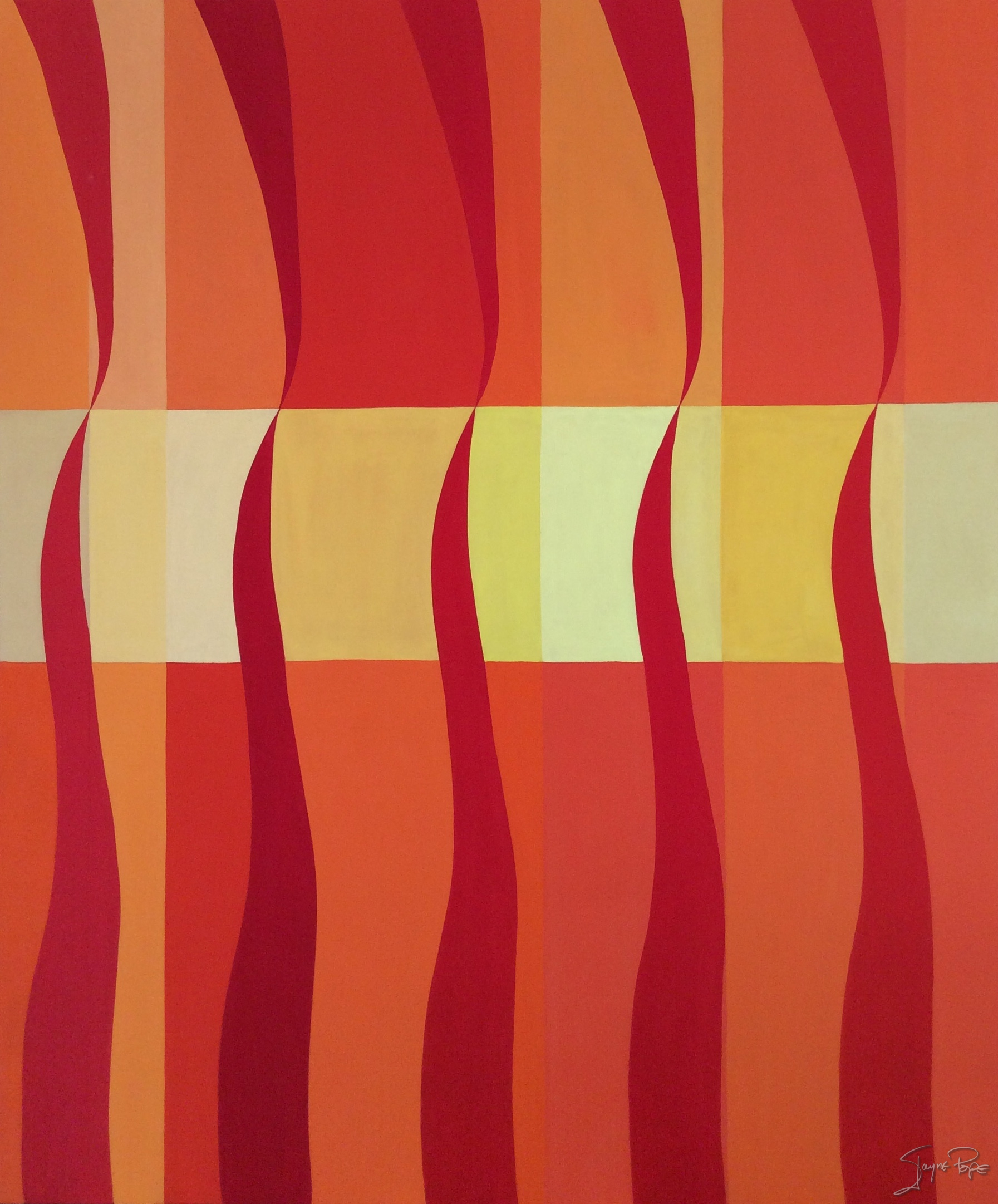 Five red rivers. Acrylic gouache on canvas